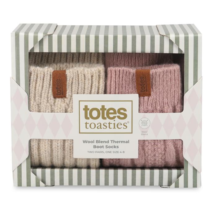 totes toasties® Ladies Chunky Twist Wool Boot Socks (Twin Pack) Oat / Lilac Extra Image 6